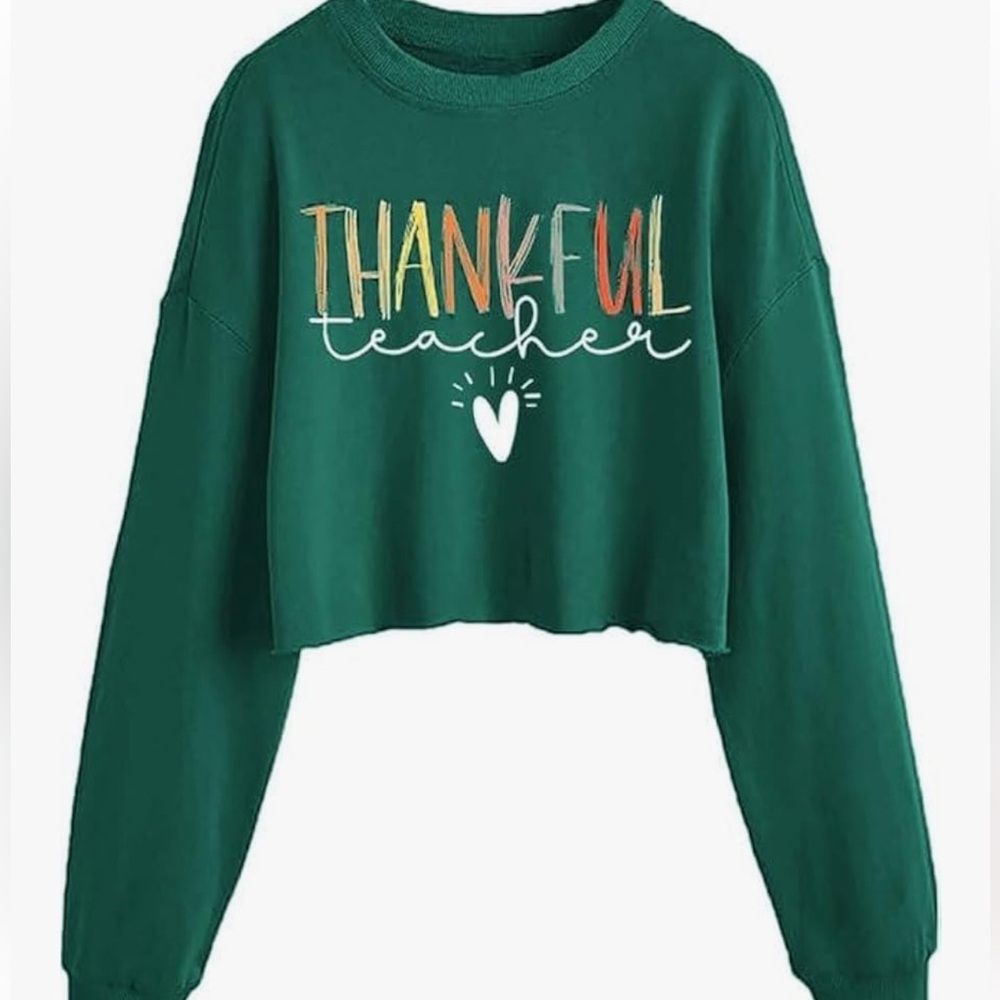 Green Thankful Teacher Women's cropped sweatshirt